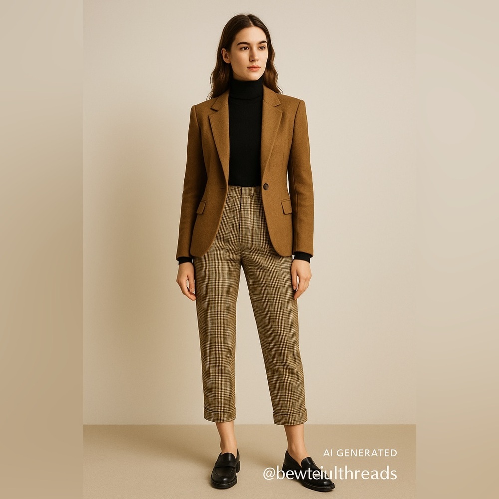 Old Money Academia Check Plaid Cropped Trousers – Bershka (EUR 40 / US 8)